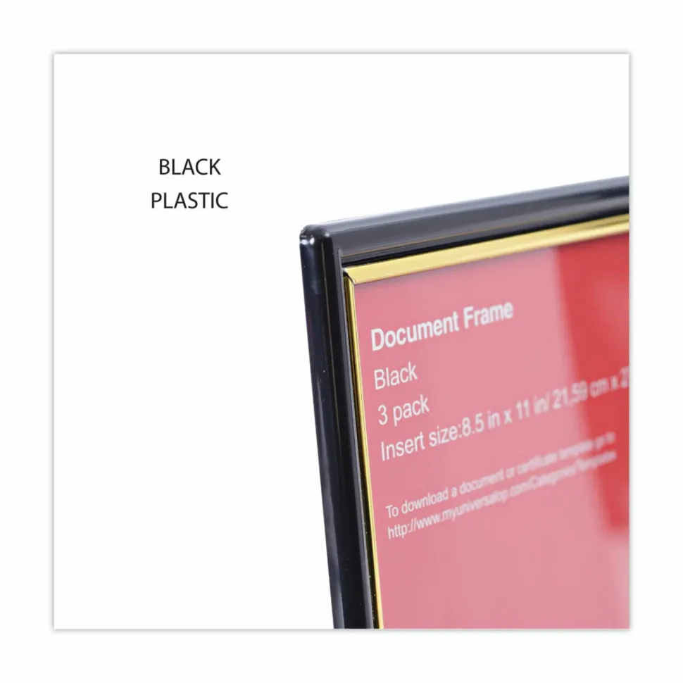 Universal All Purpose Document Frame, 8.5 x 11 Insert, Black/Gold, 3/Pack