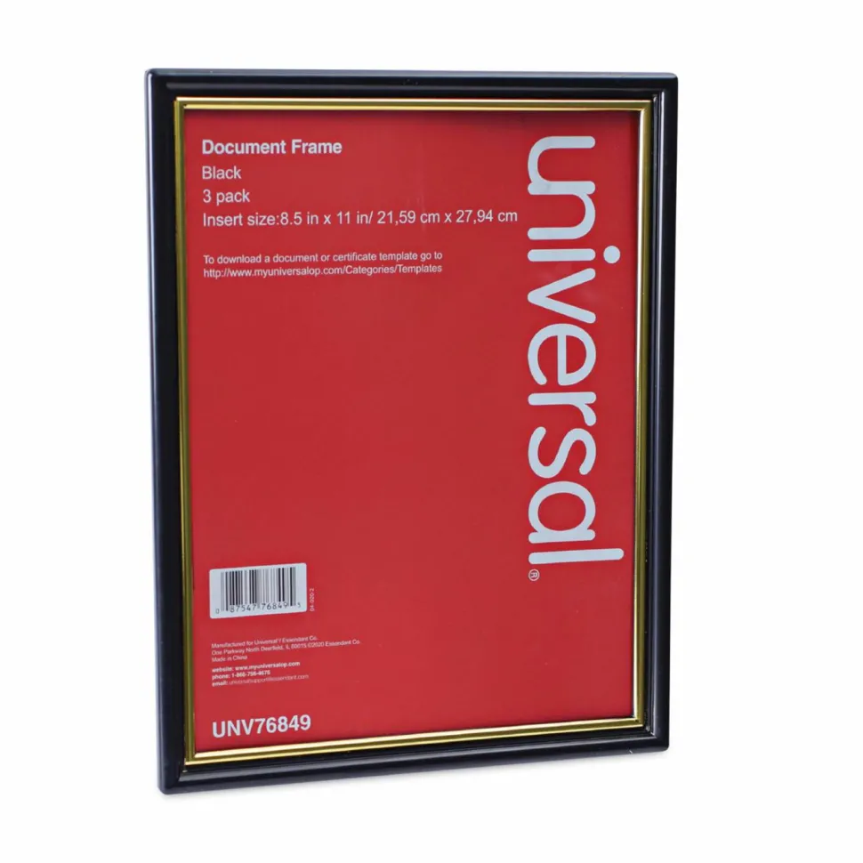 Universal All Purpose Document Frame, 8.5 x 11 Insert, Black/Gold, 3/Pack