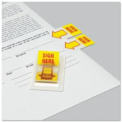 Universal Arrow Page Flags, "Sign Here", Yellow/Red, 50 Flags/Dispenser, 2 Dispensers/Pack