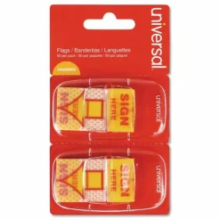 Universal Arrow Page Flags, "Sign Here", Yellow/Red, 50 Flags/Dispenser, 2 Dispensers/Pack