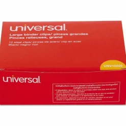 Universal Binder Clips, Large, Black/Silver, 12/Box