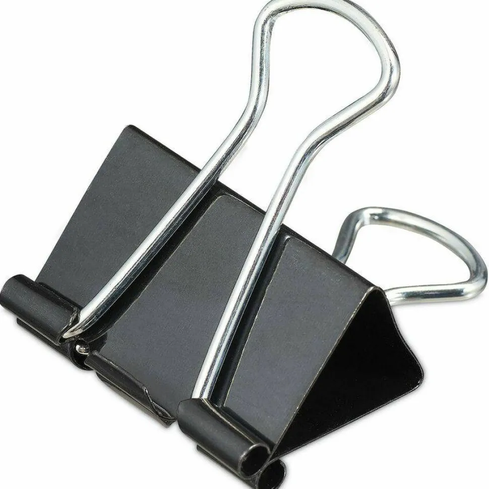 Universal Binder Clips, Medium, Black/Silver, 12/Box