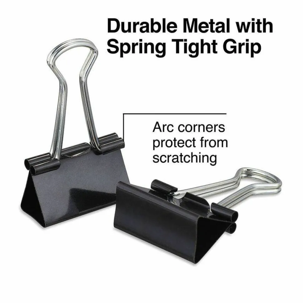 Universal Binder Clips, Medium, Black/Silver, 12/Box