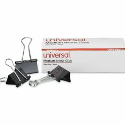 Universal Binder Clips, Medium, Black/Silver, 12/Box