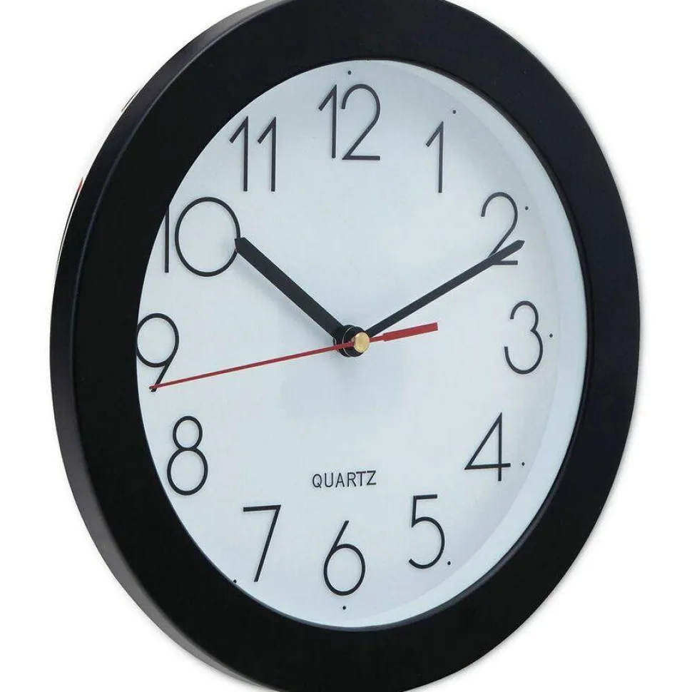 Universal Bold Round Wall Clock, 9.75" Overall Diameter, Black Case, 1 AA (sold separately)