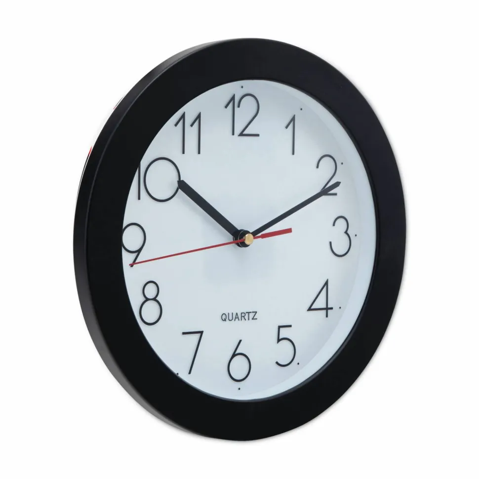 Universal Bold Round Wall Clock, 9.75" Overall Diameter, Black Case, 1 AA (sold separately)