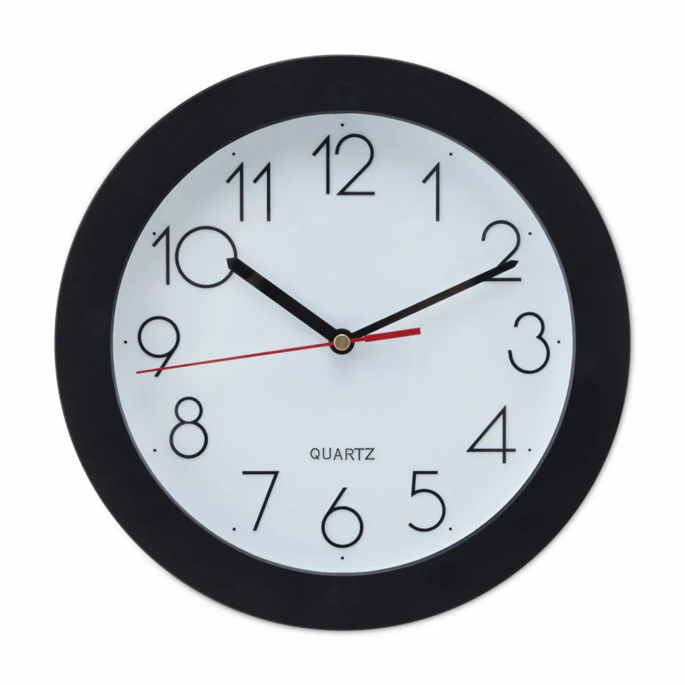 Universal Bold Round Wall Clock, 9.75" Overall Diameter, Black Case, 1 AA (sold separately)