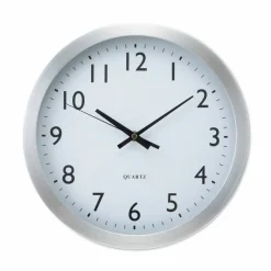 Universal Brushed Aluminum Wall Clock, 12" Overall Diameter, Silver Case, 1 AA (sold separately)