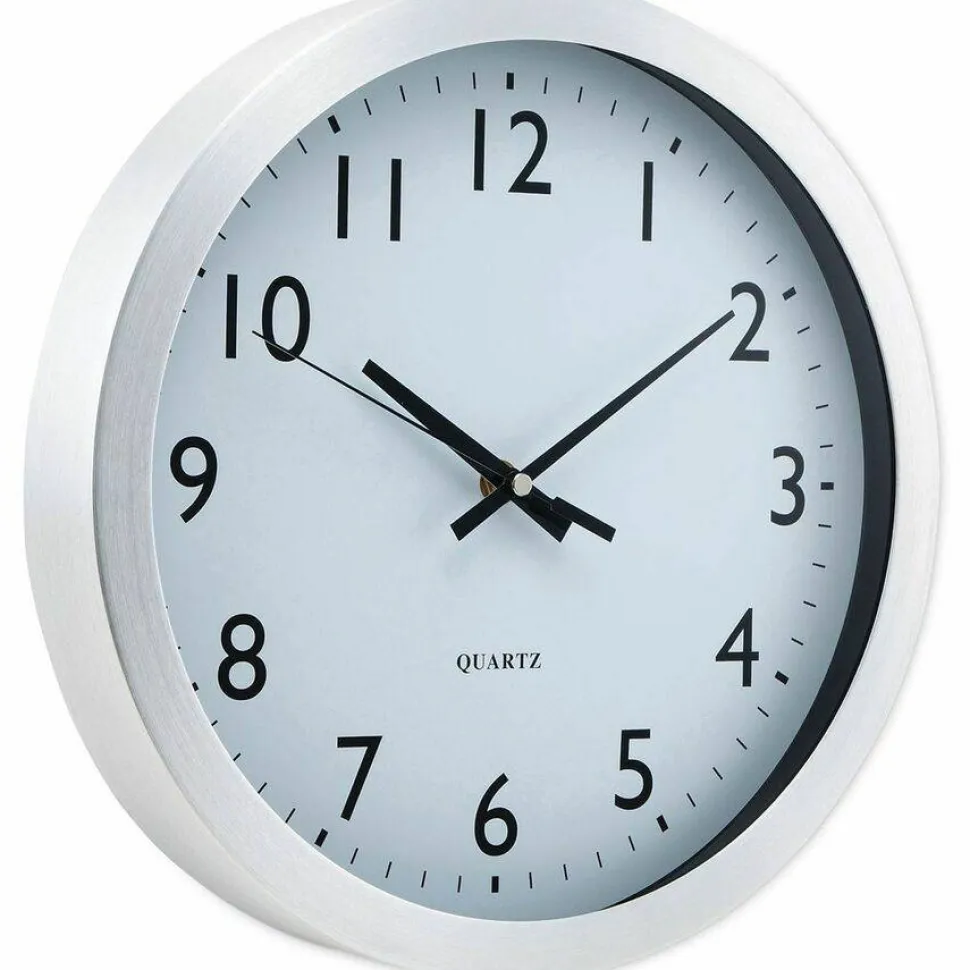 Universal Brushed Aluminum Wall Clock, 12" Overall Diameter, Silver Case, 1 AA (sold separately)