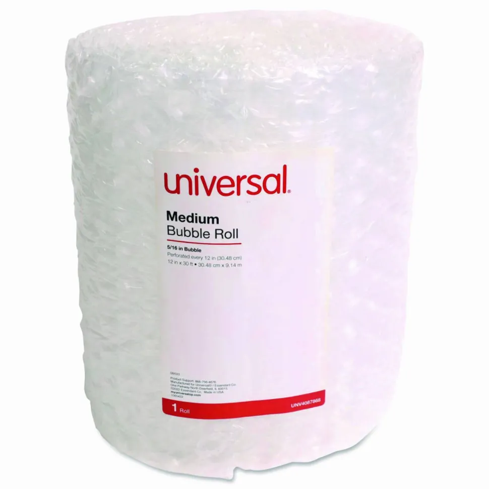 Universal Bubble Packaging, 0.31" Thick, 12" x 30 ft, Perforated Every 12", Clear, 12/Carton