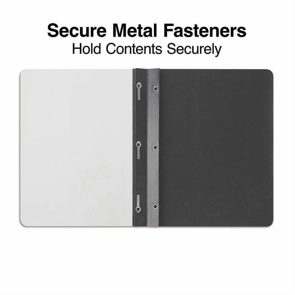 Universal Clear Front Report Cover with Fasteners, Three-Prong Fastener, 0.5" Capacity, 8.5 x 11, Clear/Black, 25/Box