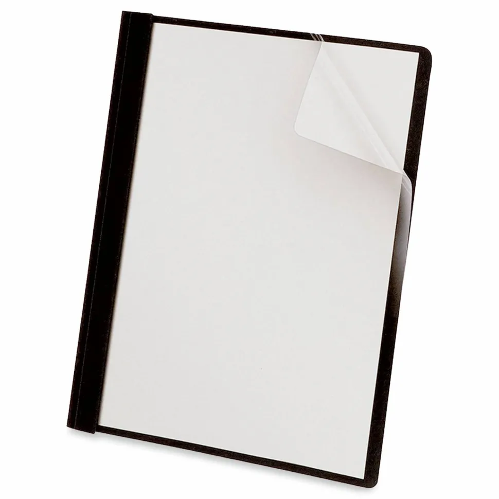 Universal Clear Front Report Cover with Fasteners, Three-Prong Fastener, 0.5" Capacity, 8.5 x 11, Clear/Black, 25/Box