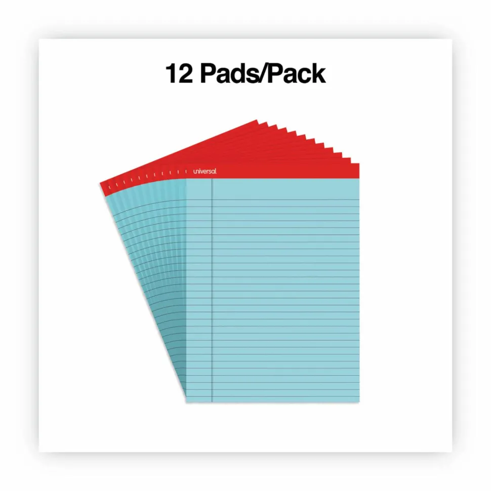 Universal Colored Perforated Ruled Writing Pads, Wide/Legal Rule, (50) Blue 8.5 x 11 Sheets, Dozen