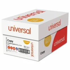 Universal Copy Paper, 92 Bright, 3-Hole, 20 lb Bond Weight, 8.5 x 11, White, 500 Sheets/Ream, 10 Reams/Carton