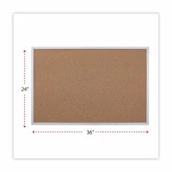 Universal Cork Bulletin Board, 36" x 24", Tan Surface, Satin Aluminum Frame