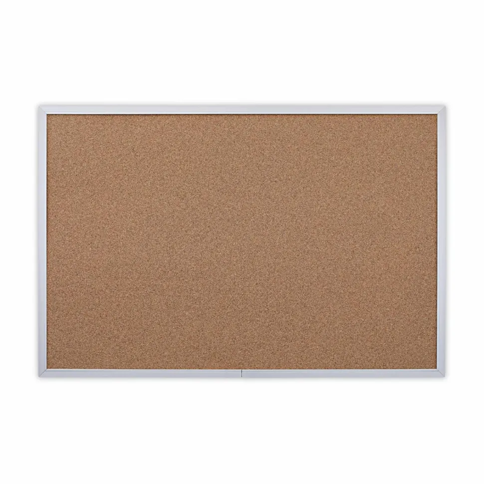 Universal Cork Bulletin Board, 36" x 24", Tan Surface, Satin Aluminum Frame