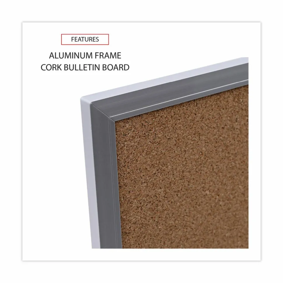 Universal Cork Bulletin Board, 36" x 24", Tan Surface, Satin Aluminum Frame