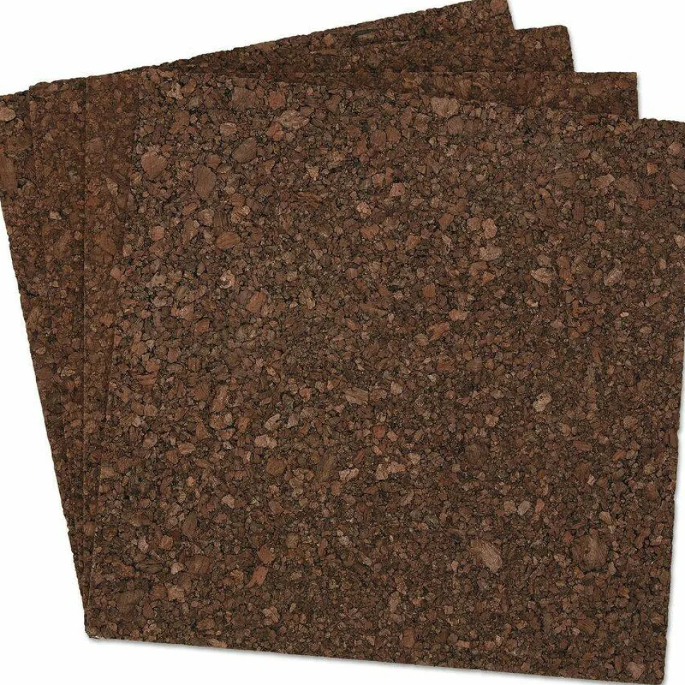 Universal Cork Tile Panels, Authentic Natural Cork Surface, 12" x 0.38" x 12", Dark Brown, 4/Pack