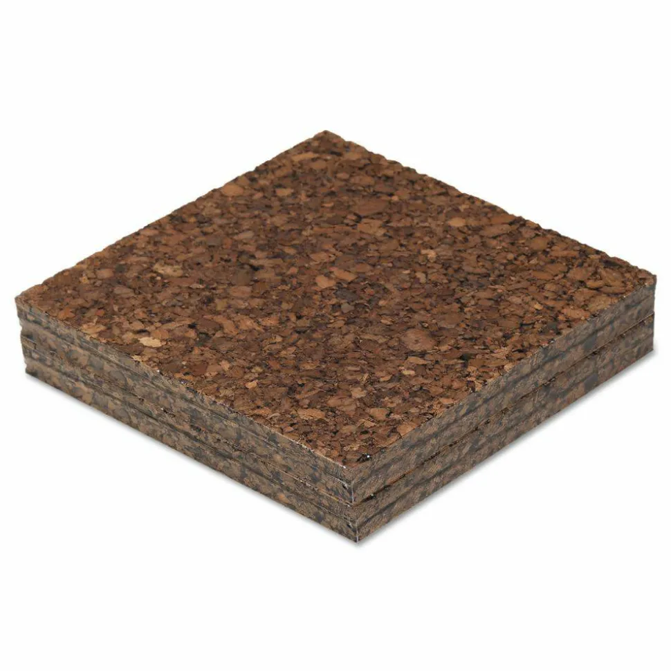 Universal Cork Tile Panels, Authentic Natural Cork Surface, 12" x 0.38" x 12", Dark Brown, 4/Pack