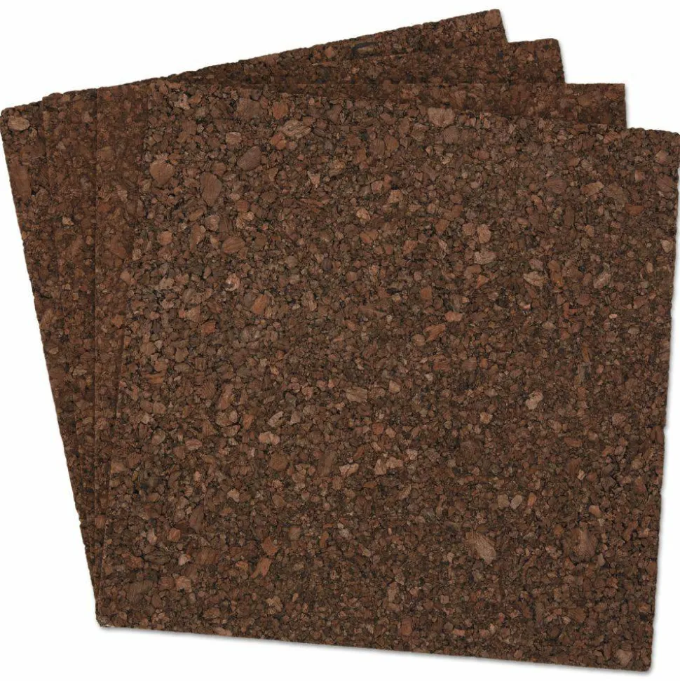 Universal Cork Tile Panels, Authentic Natural Cork Surface, 12" x 0.38" x 12", Dark Brown, 4/Pack