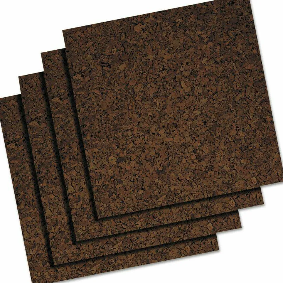 Universal Cork Tile Panels, Authentic Natural Cork Surface, 12" x 0.38" x 12", Dark Brown, 4/Pack