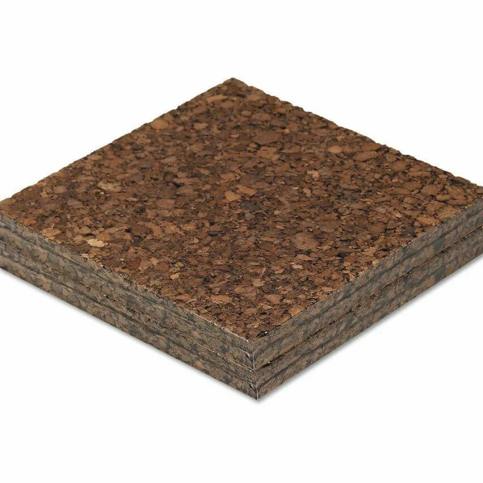 Universal Cork Tile Panels, Authentic Natural Cork Surface, 12" x 0.38" x 12", Dark Brown, 4/Pack
