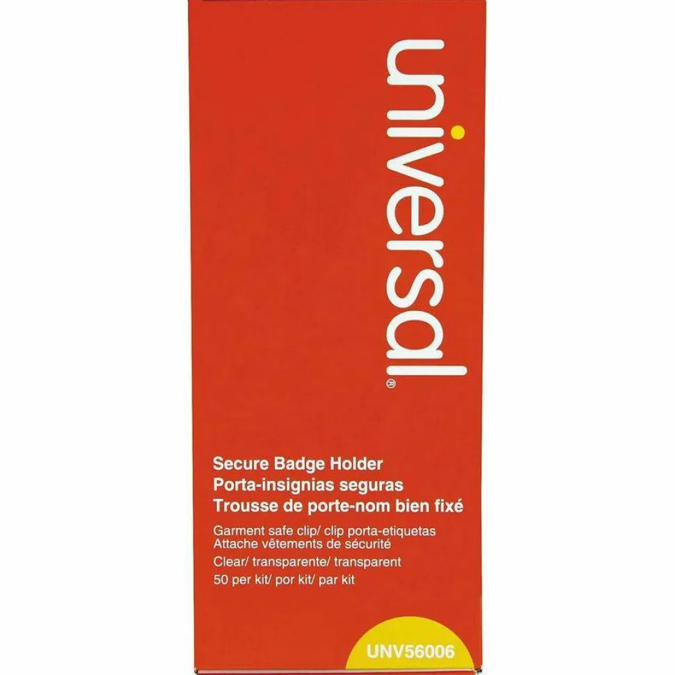 Universal Deluxe Clear Badge Holder w/Garment-Safe Clips, 2.25 x 3.5, White Insert, 50/Box