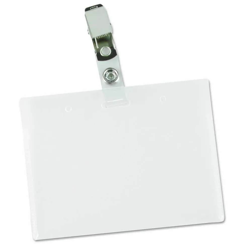 Universal Deluxe Clear Badge Holder w/Garment-Safe Clips, 2.25 x 3.5, White Insert, 50/Box