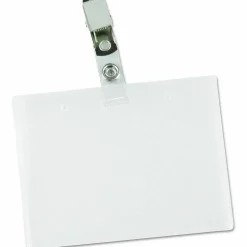 Universal Deluxe Clear Badge Holder w/Garment-Safe Clips, 2.25 x 3.5, White Insert, 50/Box