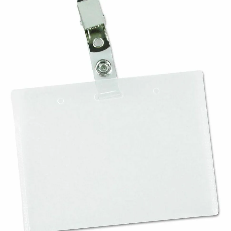 Universal Deluxe Clear Badge Holder w/Garment-Safe Clips, 2.25 x 3.5, White Insert, 50/Box