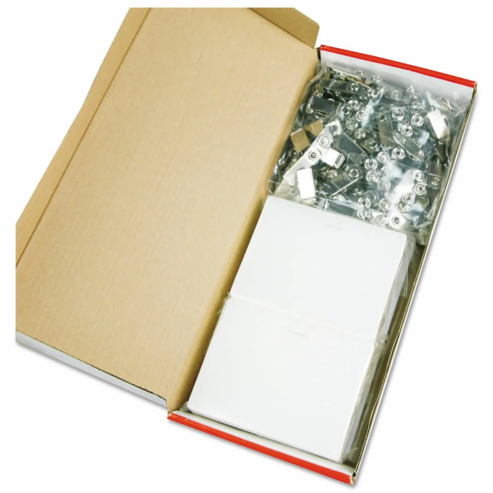 Universal Deluxe Clear Badge Holder w/Garment-Safe Clips, 2.25 x 3.5, White Insert, 50/Box