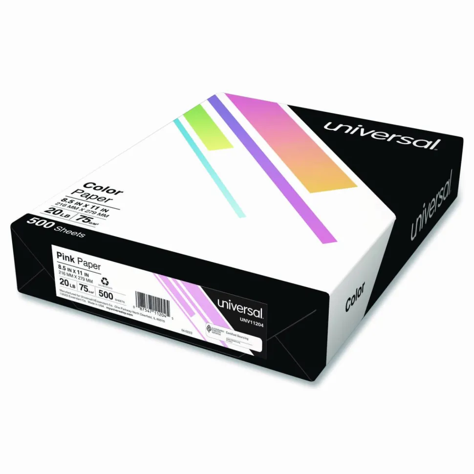Universal Deluxe Colored Paper, 20 lb Bond Weight, 8.5 x 11, Pink, 500/Ream