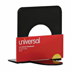 Universal Deluxe Economy Bookends, Nonskid Base, 4.75 x 5.25 x 5, Heavy Gauge Steel, Black, Pair
