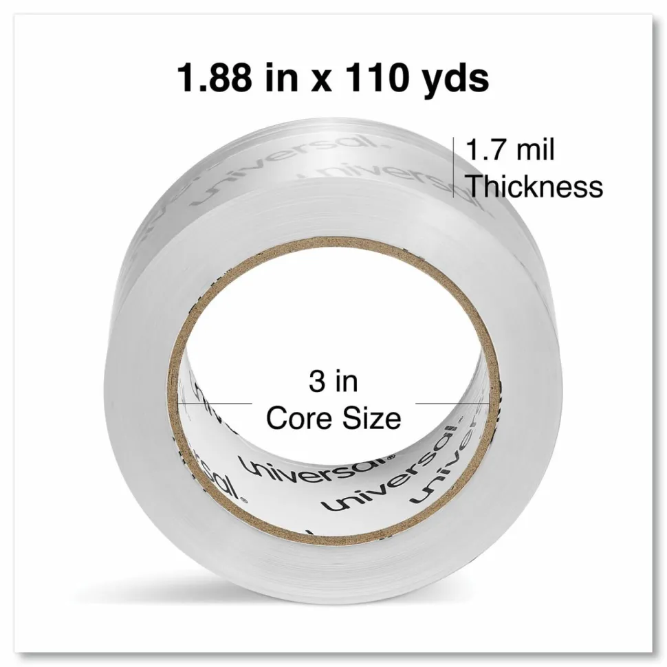 Universal Deluxe General-Purpose Acrylic Box Sealing Tape, 3" Core, 1.88" x 109 yds, Clear, 12/Pack