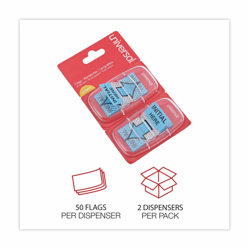 Universal Deluxe Message Arrow Flags, "Initial Here", Blue, 100/Pack