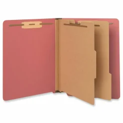 Universal Deluxe Pressboard End Tab Classification Folders, Expands 2", 2 Dividers, 6 Fasteners, Letter Size, Bright Red, 10/Box