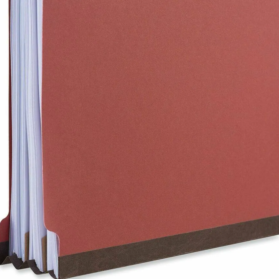 Universal Deluxe Pressboard End Tab Classification Folders, Expands 2", 2 Dividers, 6 Fasteners, Letter Size, Bright Red, 10/Box