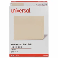 Universal Deluxe Reinforced End Tab Folders, Straight Tabs, Letter Size, 0.75" Expansion, Manila, 100/Box