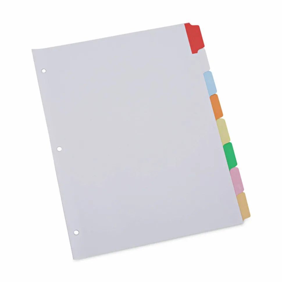 Universal Deluxe Write-On/Erasable Tab Index, 8-Tab, 11 x 8.5, White, Assorted Tabs, 1 Set