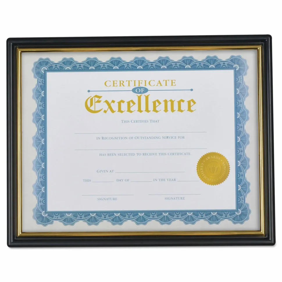 Universal Document Frames, Plastic, 8.5 x 10 Insert, Black/Gold, 3/Pack