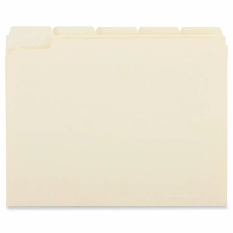 Universal Double-Ply Top Tab Manila File Folders, 1/5-Cut Tabs: Assorted, Letter Size, 0.75" Expansion, Manila, 100/Box