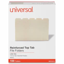 Universal Double-Ply Top Tab Manila File Folders, 1/5-Cut Tabs: Assorted, Letter Size, 0.75
