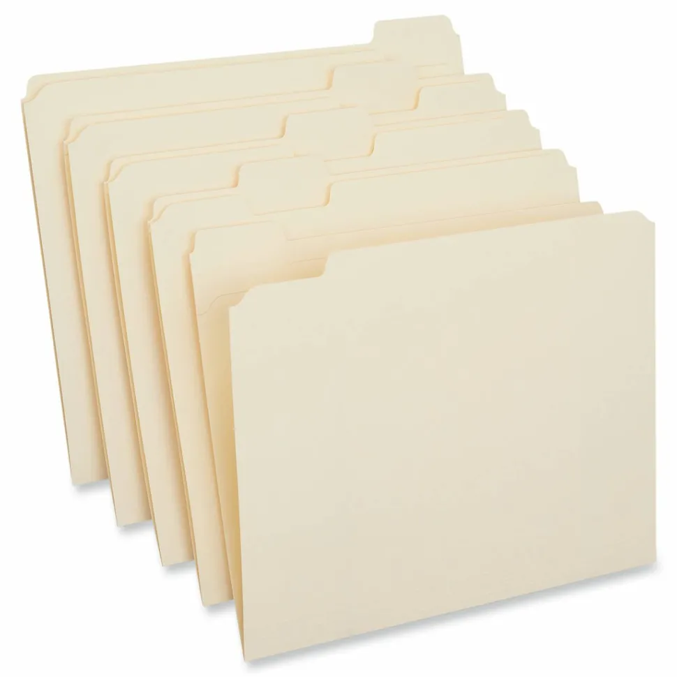 Universal Double-Ply Top Tab Manila File Folders, 1/5-Cut Tabs: Assorted, Letter Size, 0.75" Expansion, Manila, 100/Box
