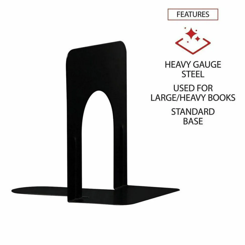 Universal Economy Bookends, 4.75 x 5.25 x 5, Heavy Gauge Steel, Black, Pair