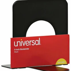 Universal Economy Bookends, 4.75 x 5.25 x 5, Heavy Gauge Steel, Black, Pair