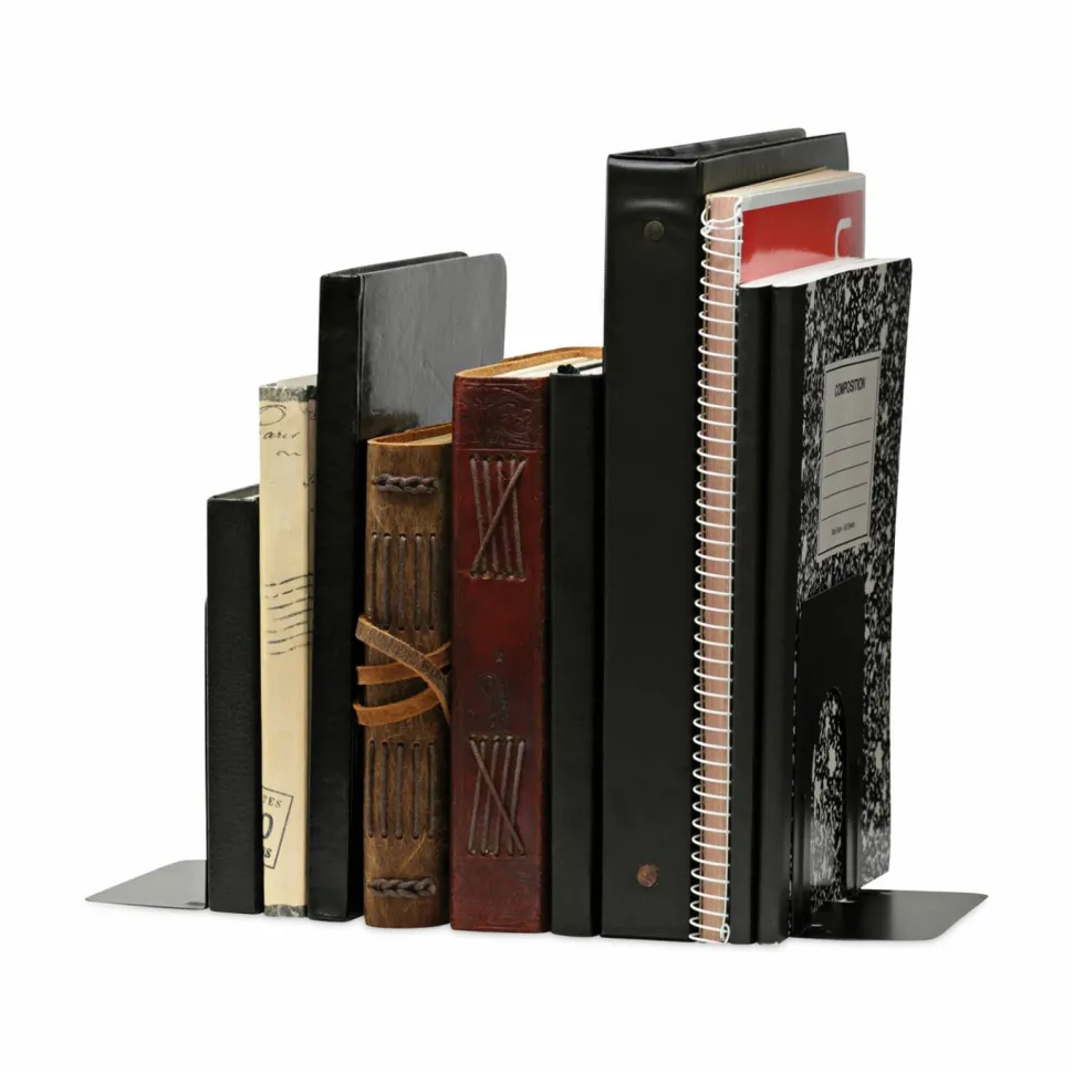 Universal Economy Bookends, 4.75 x 5.25 x 5, Heavy Gauge Steel, Black, Pair