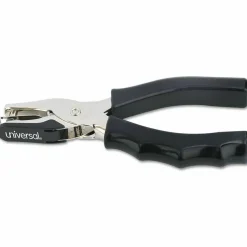 Universal Eight-Sheet Handheld One-Hole Punch, 1/4" Holes, Metal with Rubber Grip, Black