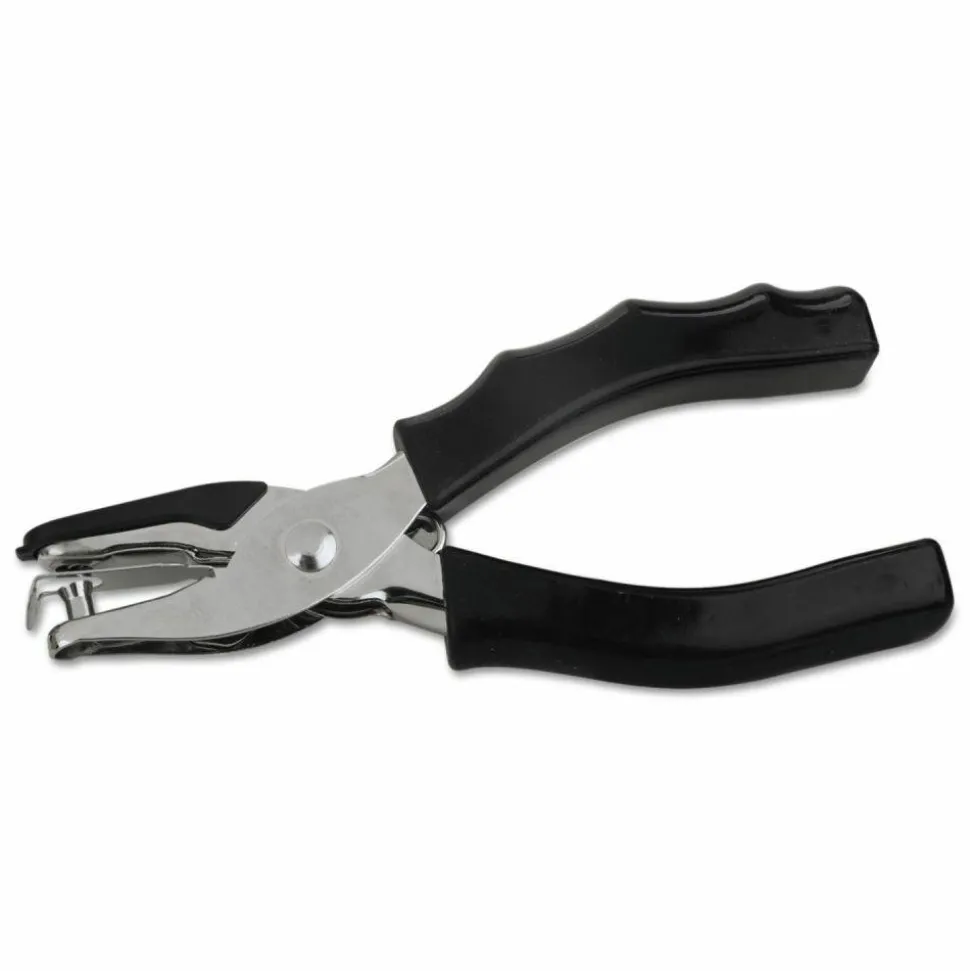 Universal Eight-Sheet Handheld One-Hole Punch, 1/4" Holes, Metal with Rubber Grip, Black
