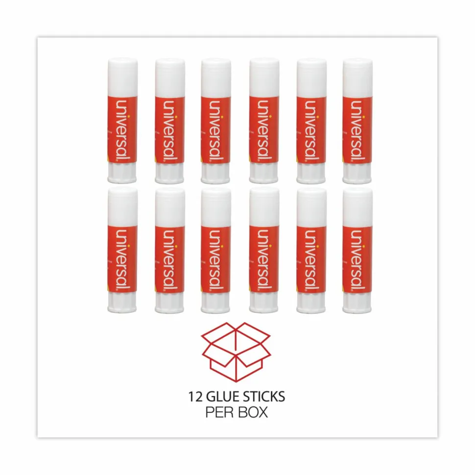 Universal Glue Stick, 0.28 oz, Applies and Dries Clear, 12/Pack