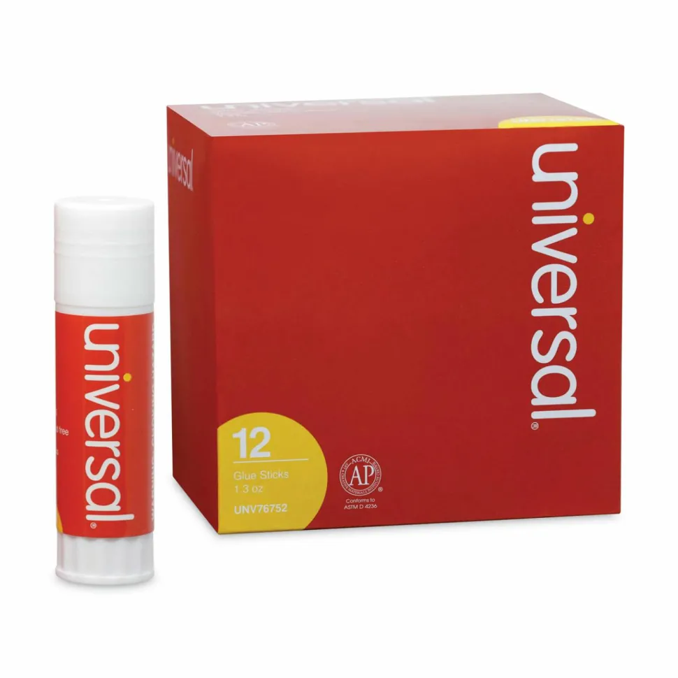 Universal Glue Stick, 1.3 oz, Applies and Dries Clear, 12/Pack